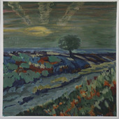 10. SALE! October Morning: depicts one tree standing in the middle of a field, the sunrise painting the morning fog. #Libra #Joy #Gratitude. 12 inches by 18 inches. Acrylic on watercolor paper. $400